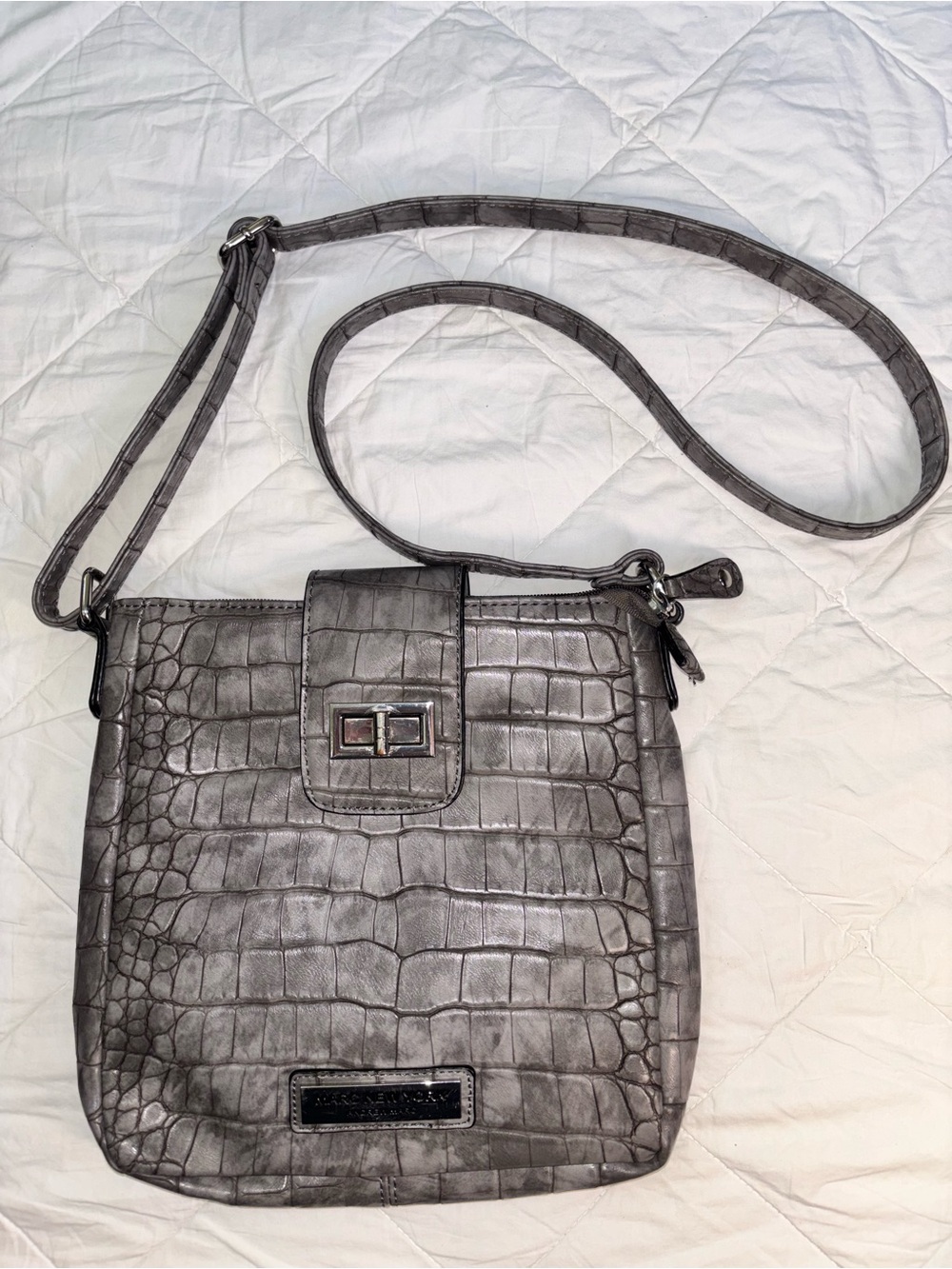 Croc-Embossed Crossbody Bag in Gray - Picture 1 of 5